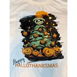 Happy HALLOTHANKSMAS Halloween Thanksgiving Christmas XL Soft Shirt New Gift